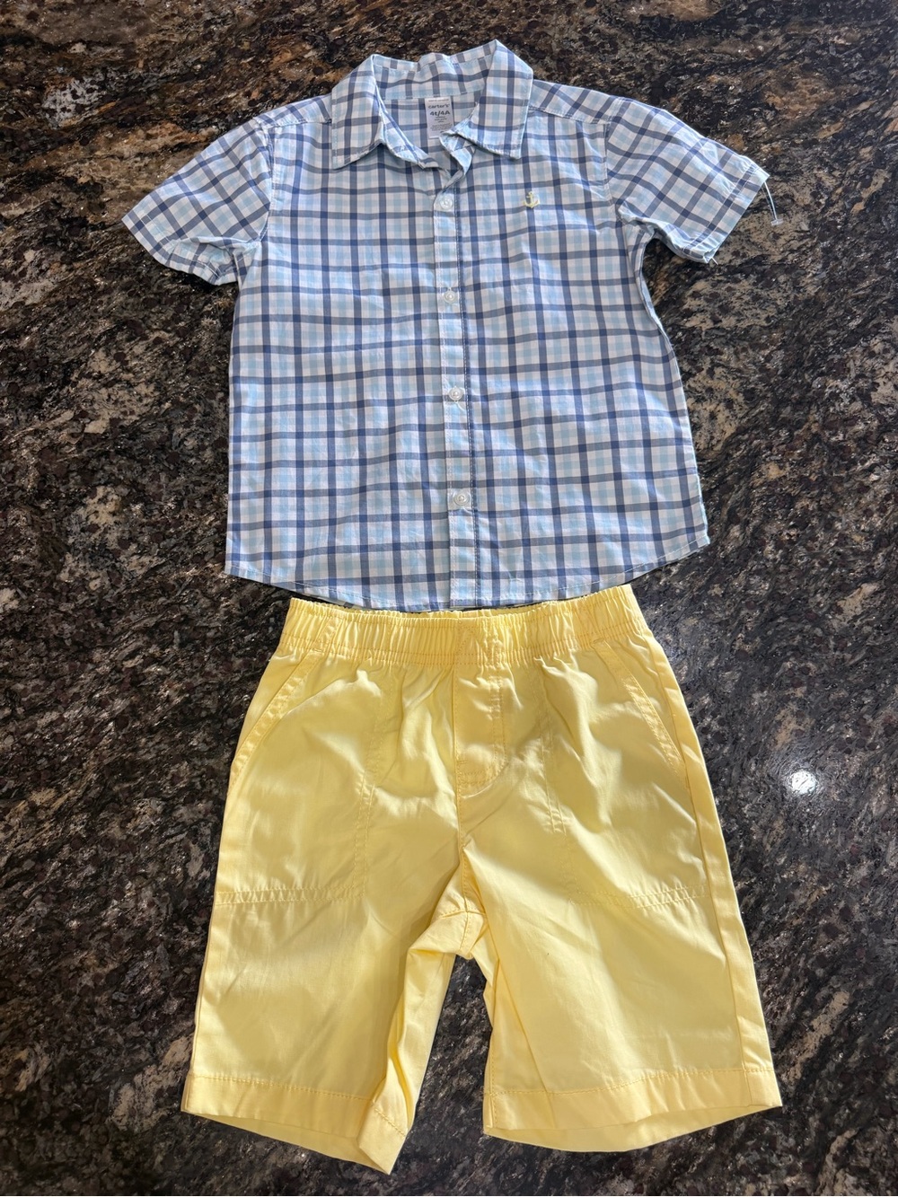 NWOT Carters Plaid Button-Up Shirt & Yellow Shorts Set 4T